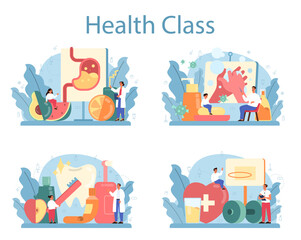 Healthy lifestyle class set. Idea of medicine and healthcare education.
