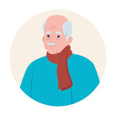 cute old man in frame circular, grandfather in frame circular on white background vector illustration design