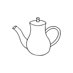 Coffeepot doodle icon in vector. Hand drawn coffeepot illustration in vector on white background. Doodle teapot illustration