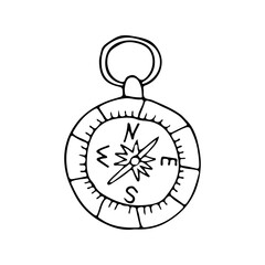 Compass doodle icon in vector. Hand drawn compass illustration in vector. Doodle compass illustration