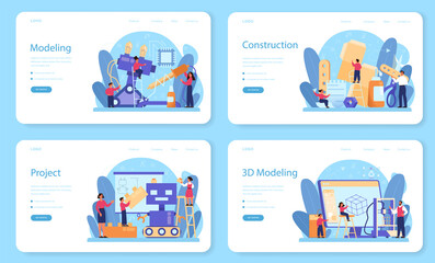 Modeling school subject web banner or landing page set.