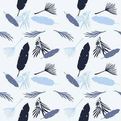Hipster Tropical Vector Seamless Pattern. Monstera Dandelion Feather Banana Leaves Tropical Seamless Pattern. 