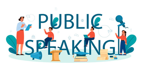 Public speaking or elocution school class typographic header. Voice