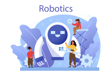 Robotics school subject concept. Robot engineering and programming