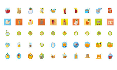 Set of grocery bags icons. Shopping carts and shopping baskets - Vector