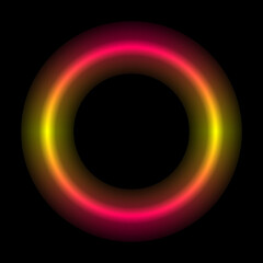 Neon circle, gradient red crimson yellow. Nice soft glow. Frame. Vector illustration.