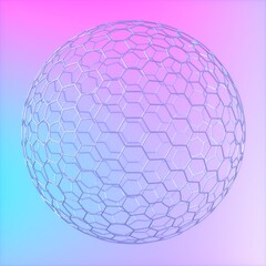 Abstract image of a wire ball on a blue and pink background 3D image