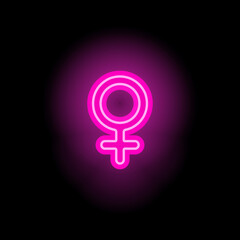 Gender symbol female. Neon glowing icon. Vector illustration.