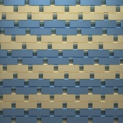 Abstract image of a rhythmic pattern of blue and gold rectangles 3D image