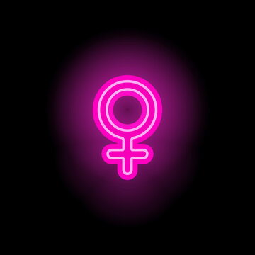 Gender symbol female. Neon glowing icon. Vector illustration.
