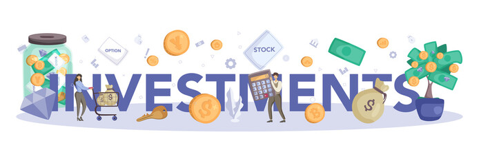 Fototapeta premium Investment typographic header. Investing stategy, fundamental analysis