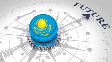 Business concept. Abstract compass points to the future word. Flag of the Kazakhstan. 3D rendering