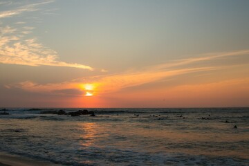 Fototapeta premium Beautiful shot of a pink sunset over the sea
