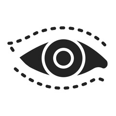 Blepharoplasty black glyph icon. Eye shape change cosmetic surgery. Isolated vector element. Outline pictogram for web page, mobile app, promo