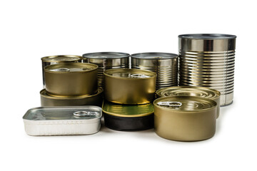 Mix of cans isolated on white background.