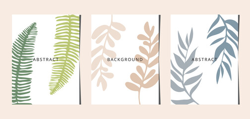 Fototapeta na wymiar Social media banners, a beautiful leaf, and flower set of social media post templates with minimal abstract organic shapes composition can be used also card, cover, Vector illustration.