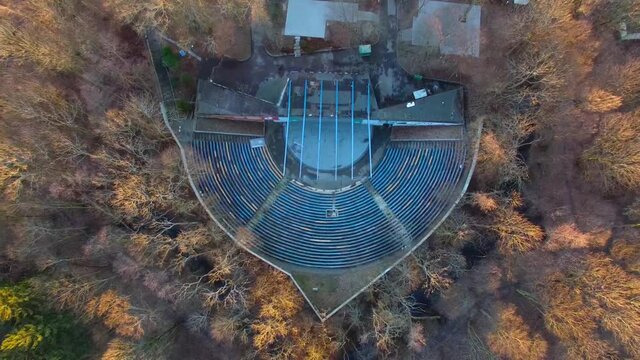 Aerial view of the summer amphitheater in a park in Kolobrzeg in winter