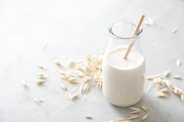 Oat milk. Delicious and healthy vegetarian alternative milk drink. Non-dairy milk