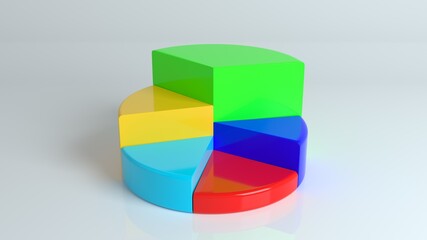 Obraz premium Isometric cycle diagram for infographics. 3D Pie chart with 5 parts and different colors. Business Template concept. White background. For graph, report, presentation, brochure, web design.