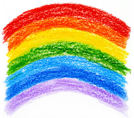 Hand drawing Rainbow made by wax crayons.