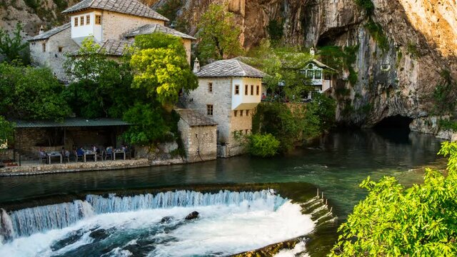 Blagaj Tekke village and river among the rocks, Bosnia and Herzegovina