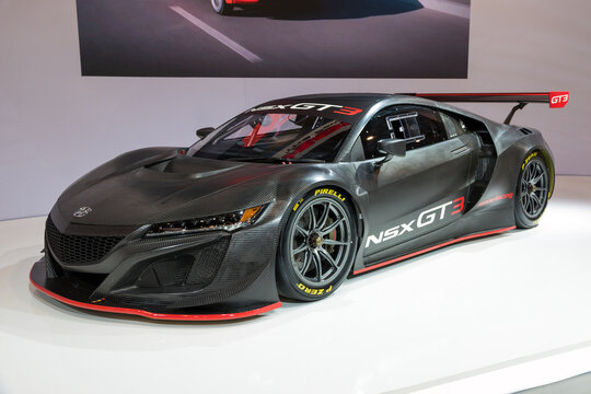 BRUSSELS - JAN 10, 2018: Honda NSX GT3 racing car showcased at the Brussels Motor Show.