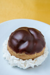 chocolate cake on a white plate