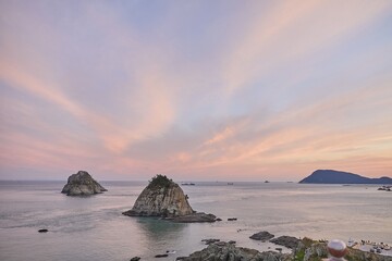 Beautiful shot of the sea under a cloudy sky in Skywalk Busan South Korea