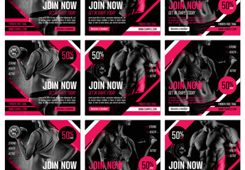 Set of Gym Fitness Social Media Post Square Layouts
