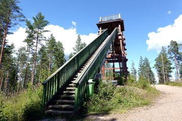 Tuomastornit observation towers, Padasjoki, Finland. The observation is about 14 meters tall and it was completed in 2013.