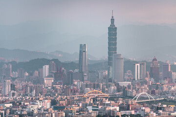 Skyline of taipei city in downtown Taipei, Taiwan.