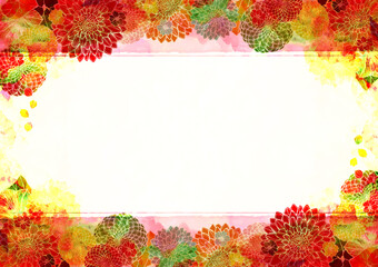 レトロな和柄　年賀状　秋色　秋祭りの背景素材　アンティーク　植物柄　花柄　水彩