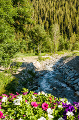 Scuol, Clozza, Gebirgsfluss, Val S-charl, S-charl, Nationalpark, Unterengadin, Engadin, Alpen, Engadiner Dorf, Graub&uuml;nden, Sommer, Wanderweg, Schweiz, 