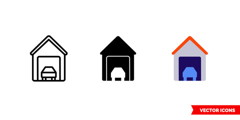 Garage icon of 3 types. Isolated vector sign symbol.
