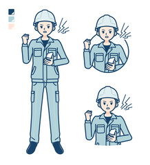 simple work wear Construction site man_smartphone-anger