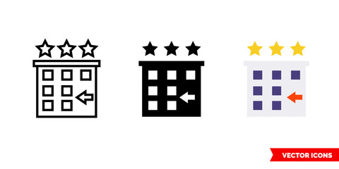 Hotel check in icon of 3 types. Isolated vector sign symbol.