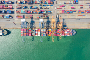 Container , container ship in export and import business and logistics. Shipping cargo to harbor by...