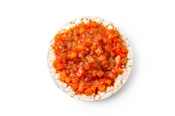 Fototapeta na wymiar Rice cakes with vegetables toppings isolated on a white background