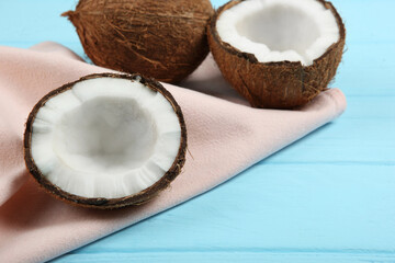 broken coconut on a colored background.
