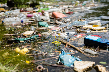 Garbage in the water stock photo