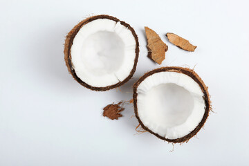 broken coconut on a white background.
