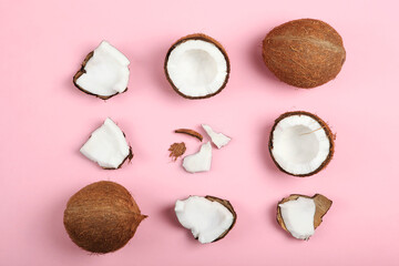 broken coconut on a colored background.
