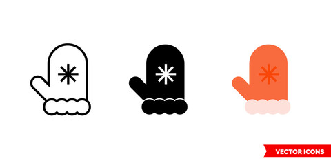 Mitten icon of 3 types. Isolated vector sign symbol.