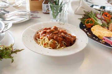 Spaghetti with Pork Tomato Sauce, Italian food
