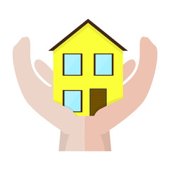 Residential house icon on a hands. Home building icon - Vector