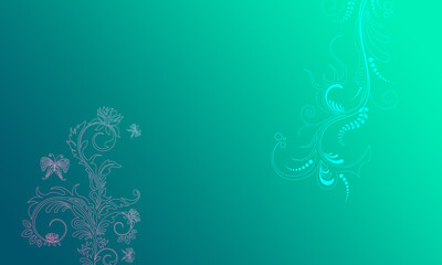 Hintergrund grün türkis Ornament floral hell dunkel pastell Ranken Design Layout Vorlage Untergrund leuchten schimmern hell Frühling Sommer Symbol Blumen Flora zeitlos schön elegant Schmetterlinge