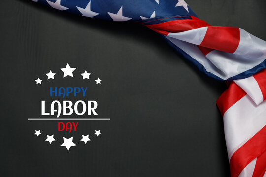 Happy Labor day banner. USA flag on dark background.
