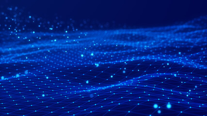 Beautiful curved wave on a dark background. Digital technology background. Concept of network. 3D