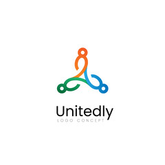 Unitedly Three People  Logo Design Symbol Template Flat Style Vector Illustration