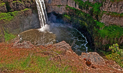 Palouse Falls Washington, a massive waterfall cavern located in Franklin County in Southeast...